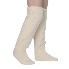 Over Knee High Fuzzy Long Socks Winter Warm Cold Leg Knee Joint Cold-proof Stockings Home Floor Sleeping Socks (Option: Off white-Average Size)