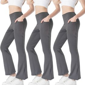 Ladies Mid Waist Abdominal-shaping Slimming Cropped Pants Casual Pocket Bootcut Trousers (Option: SetC-L)