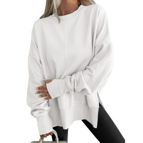 Fashion Casual Round Neck Pullover Loose Sports Long-sleeved Sweater (Option: White-S)
