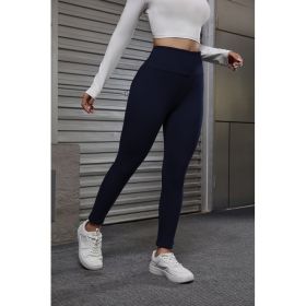 Autumn And Winter Women's Velvet Lift Hip Tight Pants With Elastic High Waist Sports Tight Pants (Option: Navy blue-XS)