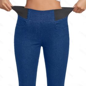 Fleece Padded Jeans Women's Slim Fit All-matching Skinny Pants (Option: Blue-S)