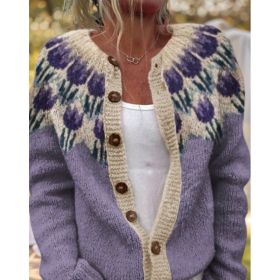 3D Digital Printing Cardigan Knitted Coat (Option: Purple-2XL)