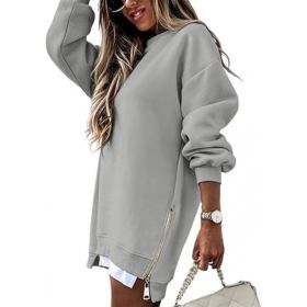 Fall Winter Fashion Stitching Side Zipper Design Pullover Sweater For Women (Option: Gray-M)