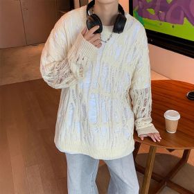 Early Spring Design Hollow Loose Thin Sweater (Option: Apricot-L)