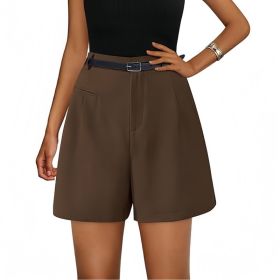 Elastic High Waist Wide Leg Casual Shorts (Option: Brown-M)