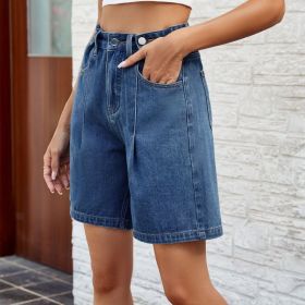Denim Shorts With Waist Adjustable Design Fashion Summer Pants For Women (Option: Dark Blue-M)