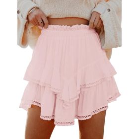 Casual Bohemian Pleated Layered Skirt (Option: Pink-M)