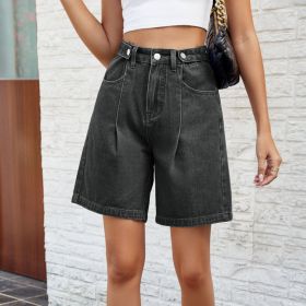 Denim Shorts With Waist Adjustable Design Fashion Summer Pants For Women (Option: Black Gray-M)