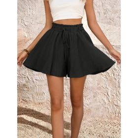 Women's Summer Solid Color Shorts Pantskirt (Option: Black-M)