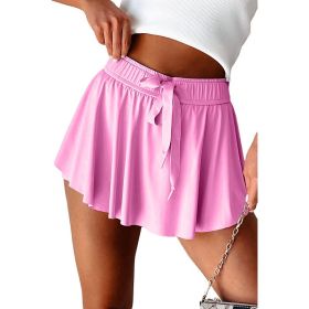 Minimal Versatile High Waist Pleating Lace-up Casual Shorts (Option: Pink-M)