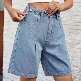 Denim Shorts With Waist Adjustable Design Fashion Summer Pants For Women (Option: Light Blue-M)