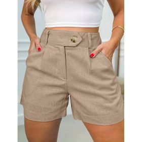 Women's Fashion Casual High Waist Pure Color Suit Shorts (Option: Khaki-M)