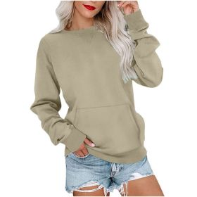 Women's Pin Solid Color Round Neck Loose Long-sleeved Sweater (Option: Champagne-XL)