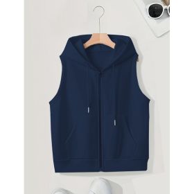 Women's Sleeveless Slim-fit Cardigan Zip Sweater (Option: Dark Blue-L)