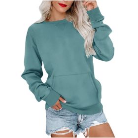 Women's Pin Solid Color Round Neck Loose Long-sleeved Sweater (Option: Green-XL)