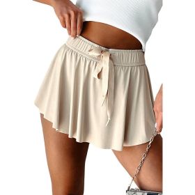 Minimal Versatile High Waist Pleating Lace-up Casual Shorts (Option: Apricot-L)