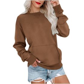 Women's Pin Solid Color Round Neck Loose Long-sleeved Sweater (Option: Caramel Color-XL)