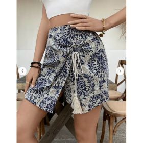 Women's Casual Retro Pattern Wrap Shorts (Option: Gray-L)