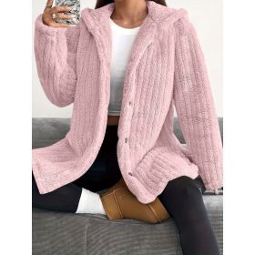 Hooded Loose Plush Coat Women's Regular Sleeve (Option: Pink-L)