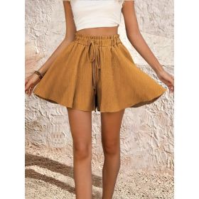 Women's Summer Solid Color Shorts Pantskirt (Option: Caramel-L)
