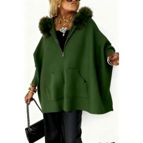 Ins Plush Hooded Cardigan Fashion Warm Pockets Zip-up Knitted Jacket Casual Outerwear Batwing Sleeve Sweater Women's Clothing (Option: green-XXXL)