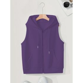 Women's Sleeveless Slim-fit Cardigan Zip Sweater (Option: Purple-3XL)