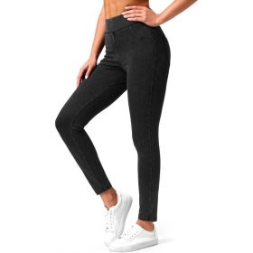High Waist Slimming Hip Raise Tight Double Pocket Sports Casual Ankle Banded Pants (Option: Black-L)