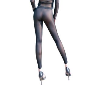 Female Solid Color Casual Versatile High-waisted Sheer Leggings (Option: Black-L)