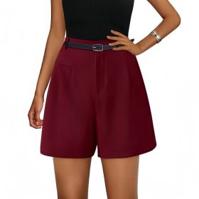 Elastic High Waist Wide Leg Casual Shorts (Option: Wine Red-L)