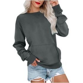 Women's Pin Solid Color Round Neck Loose Long-sleeved Sweater (Option: Dark Gray-XXL)