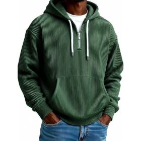 Men's Solid-Colored Corduroy Long-Sleeve Hoodie For Sports And Casual Wear (Option: Dark Green-5XL)