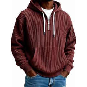 Men's Solid-Colored Corduroy Long-Sleeve Hoodie For Sports And Casual Wear (Option: Wine Red-L)