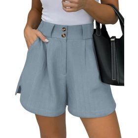 Shorts Pure Color Comfort Women's Clothing With Pockets (Option: Light Blue-2XL)