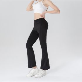 Ladies Mid Waist Abdominal-shaping Slimming Cropped Pants Casual Pocket Bootcut Trousers (Option: Black-L)