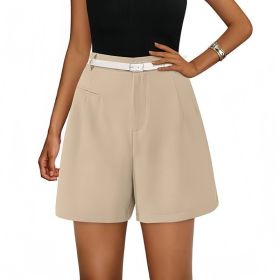Elastic High Waist Wide Leg Casual Shorts (Option: Apricot-L)