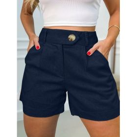 Women's Fashion Casual High Waist Pure Color Suit Shorts (Option: Navy Blue-L)