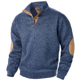 Men's Stand Collar Knitted Joint Stitching Casual Jacquard Cardigan Sweater (Option: Navy Blue-XXXL)