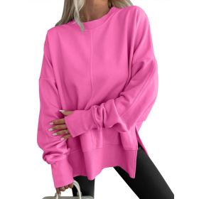 Fashion Casual Round Neck Pullover Loose Sports Long-sleeved Sweater (Option: Pink-XL)