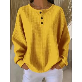 Round Neck Waffle Solid Color Pullover Loose Top (Option: Yellow-5XL)