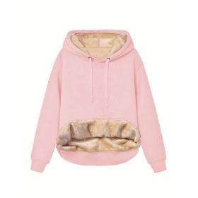 Warm Berber Fleece Pocket Hooded Sweatshirt Coat (Option: Pink-L)