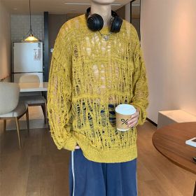 Early Spring Design Hollow Loose Thin Sweater (Option: Yellow-XL)