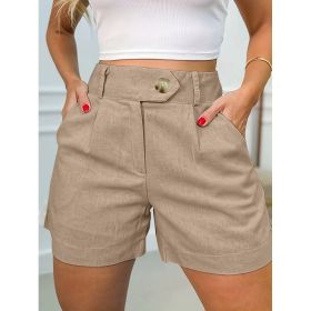 Women's Fashion Casual High Waist Pure Color Suit Shorts (Option: Khaki-L)